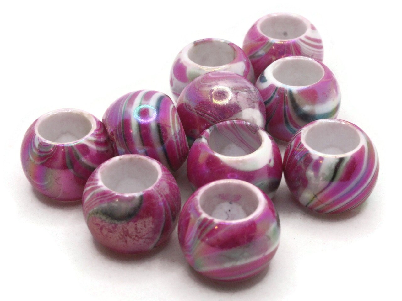 10 17mm Large Hole Macrame Hot Pink Marbleized Round Plastic Beads
